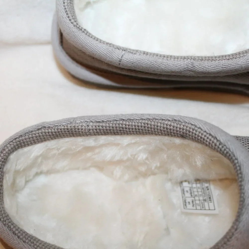 NIB UGG MEN'S CANVAS TASMAN‎ SLIP UP SHEARLING SLIPPERS LIGHT GRAY